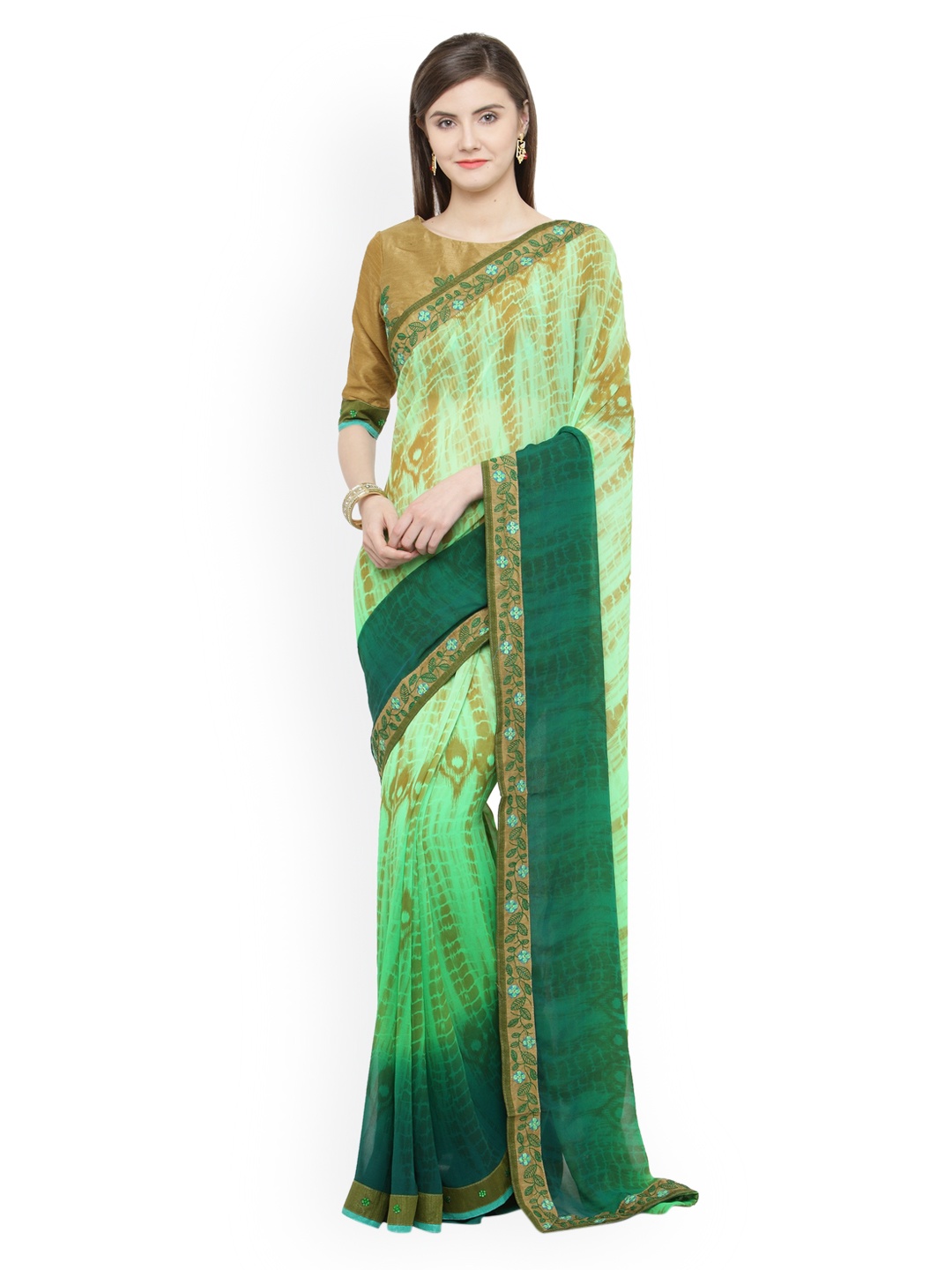 

Shaily Green Printed Pure Georgette Saree