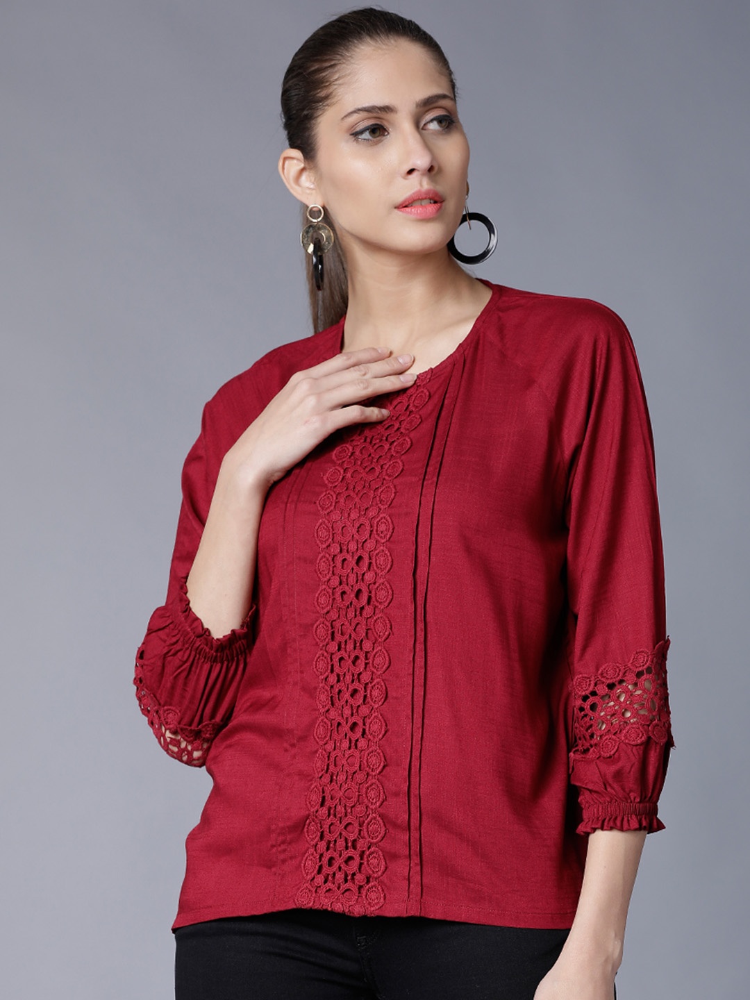

Tokyo Talkies Women Maroon Solid Top