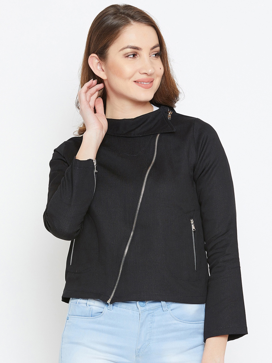 

Zastraa Women Black Solid Asymmetric Closure Tailored Jacket
