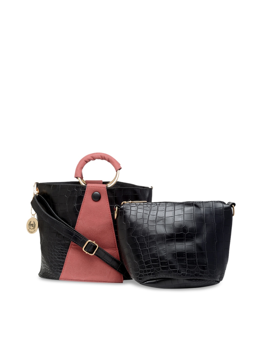 

Moedbuille Black & Pink Textured Handheld Bag