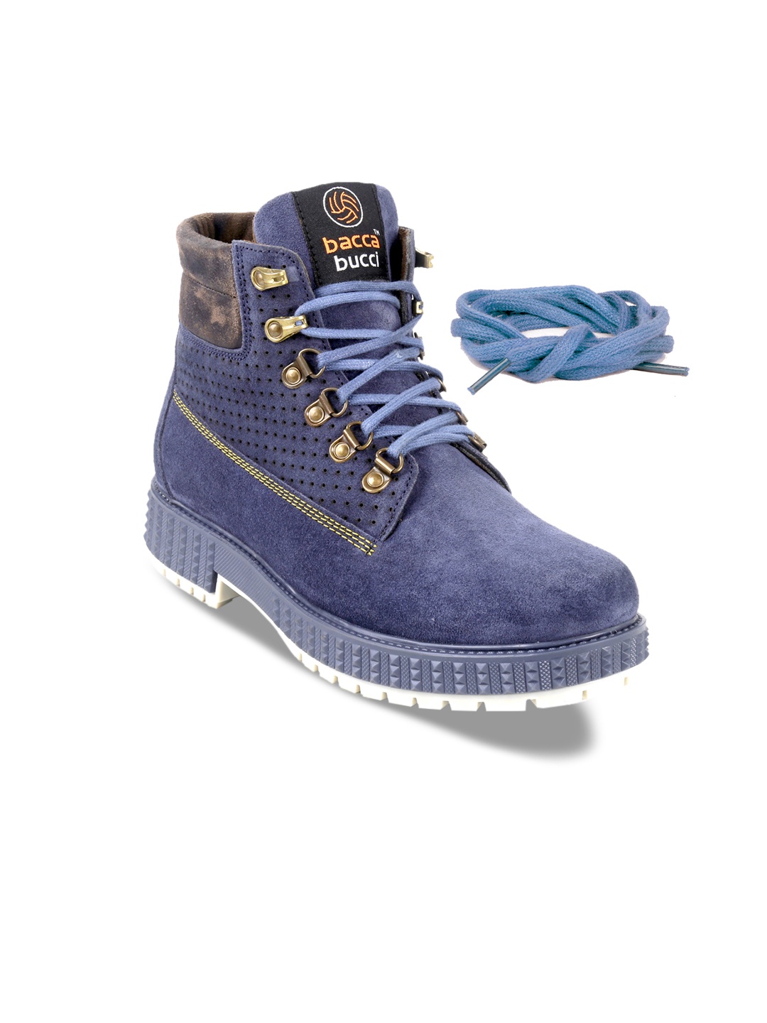 

bacca bucci Men Blue Solid Suede High-Top Flat Boots