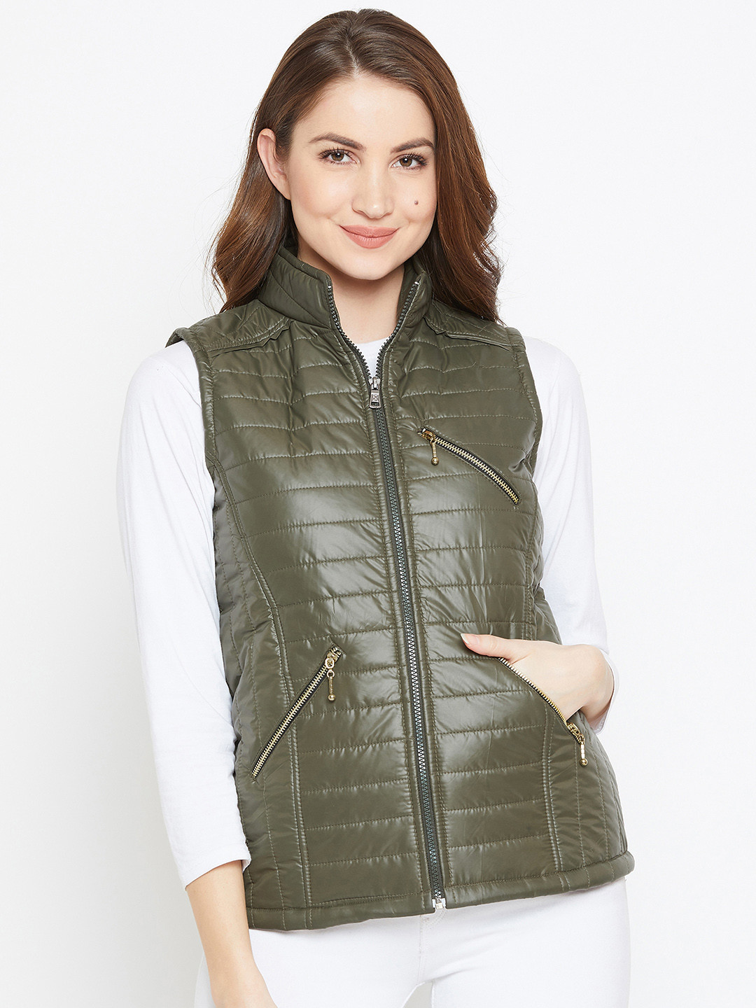 

Zastraa Women Olive Green Solid Lightweight Padded Jacket