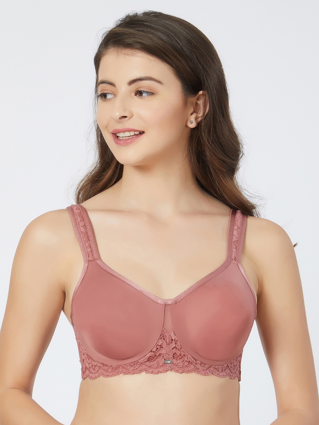 

Soie Brown Lace Underwired Non Padded full coverage lace Bra FB-609 CINNAMONE