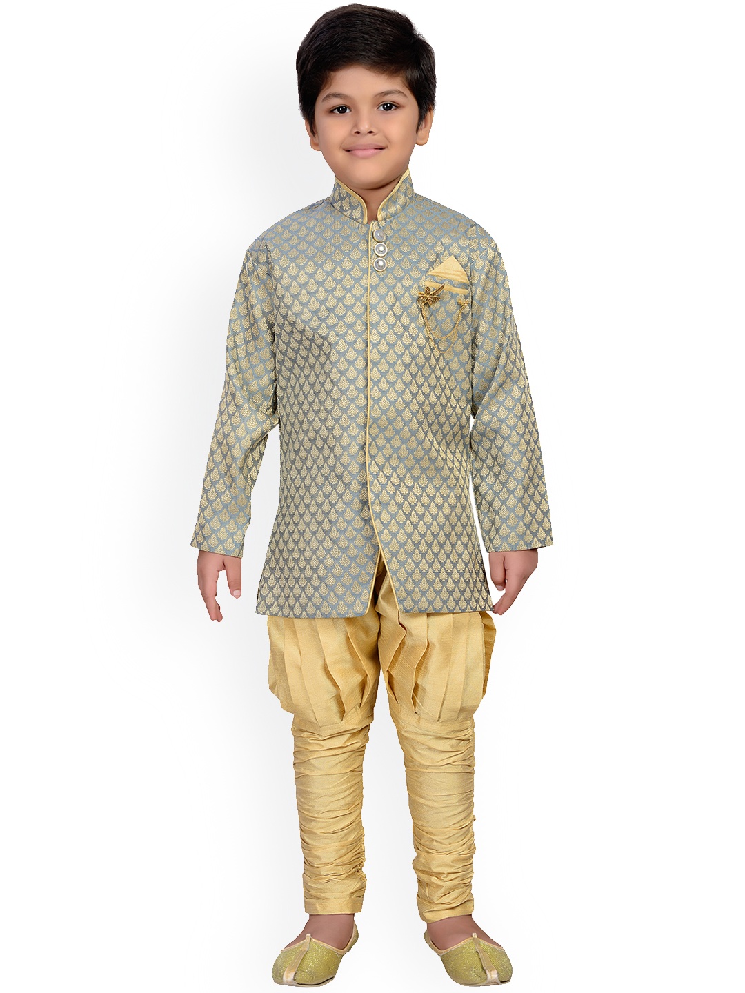 

AJ Dezines Boys Grey Silk Sherwani