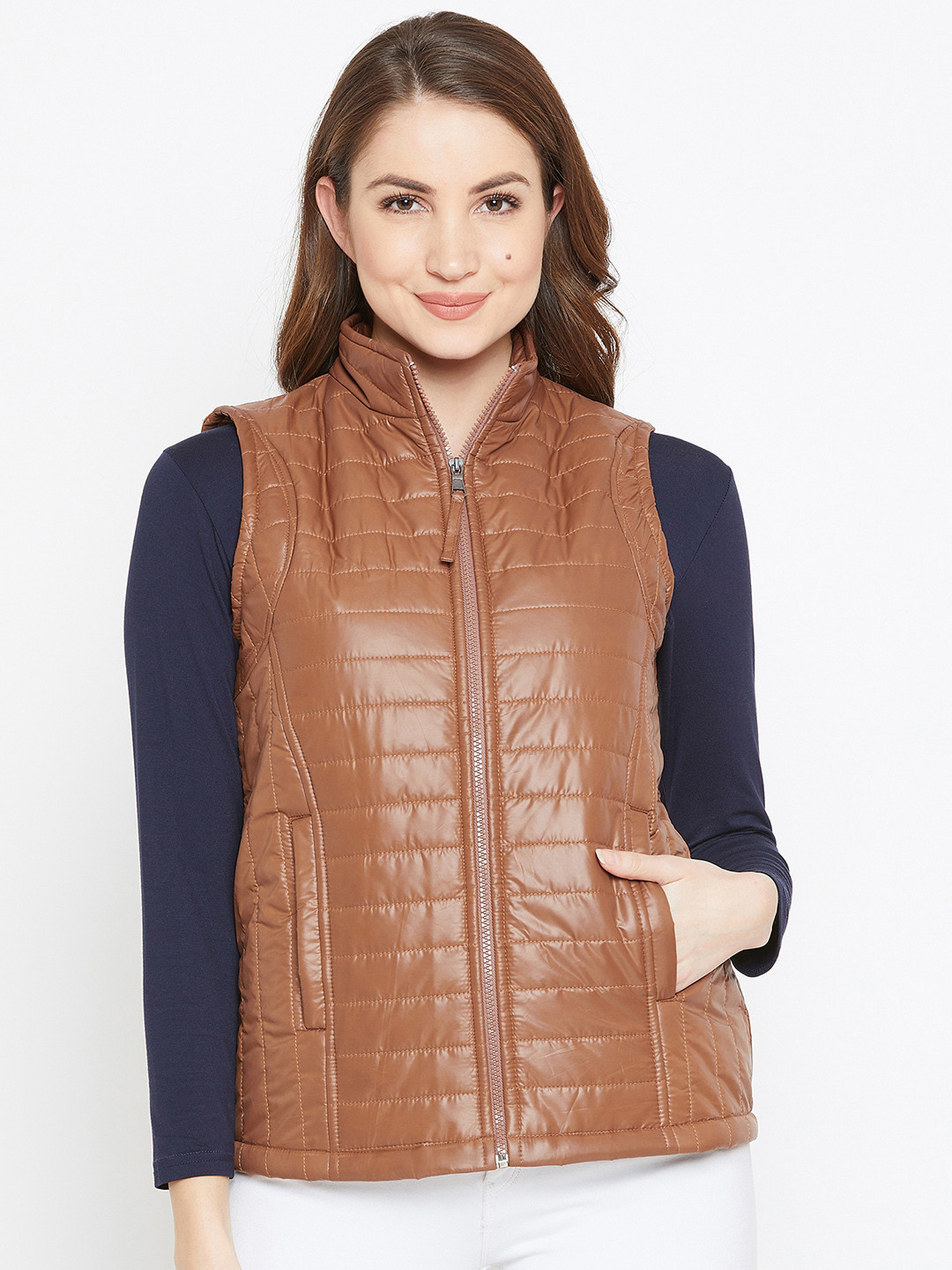 

Zastraa Women Brown Solid Lightweight Puffer Jacket