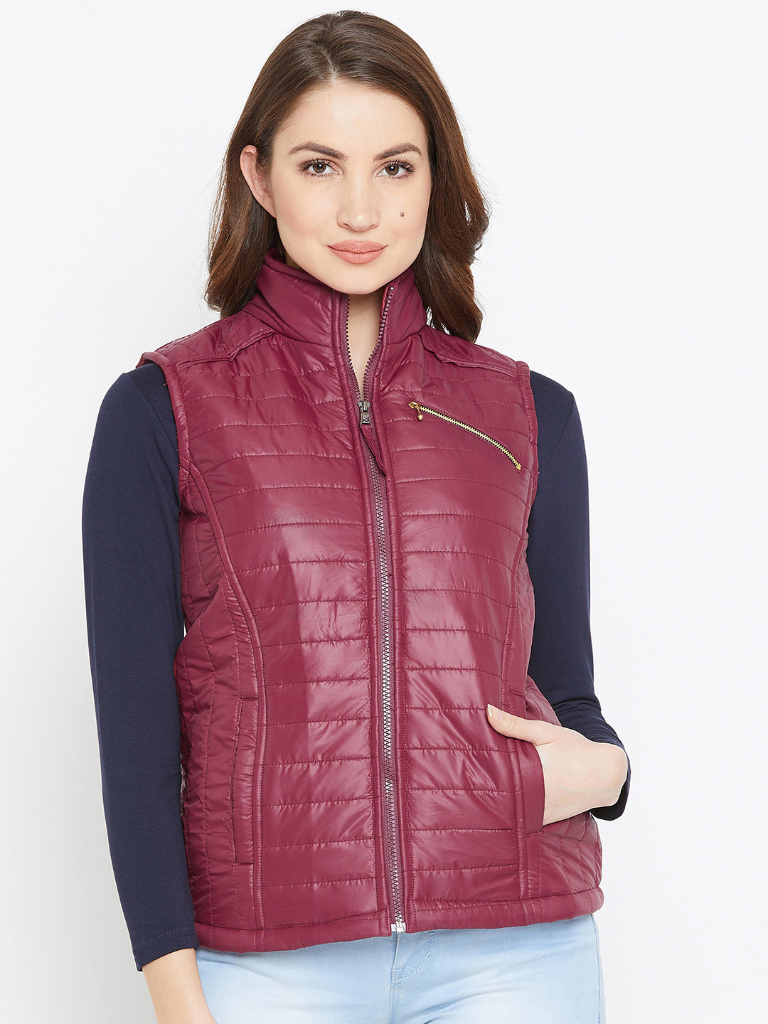 

Zastraa Women Maroon Solid Lightweight Padded Jacket