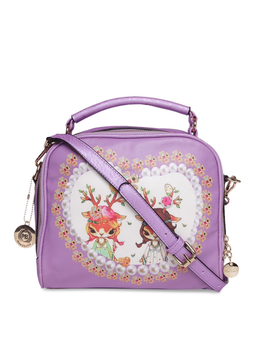 

Moedbuille Purple Printed Handheld Bag