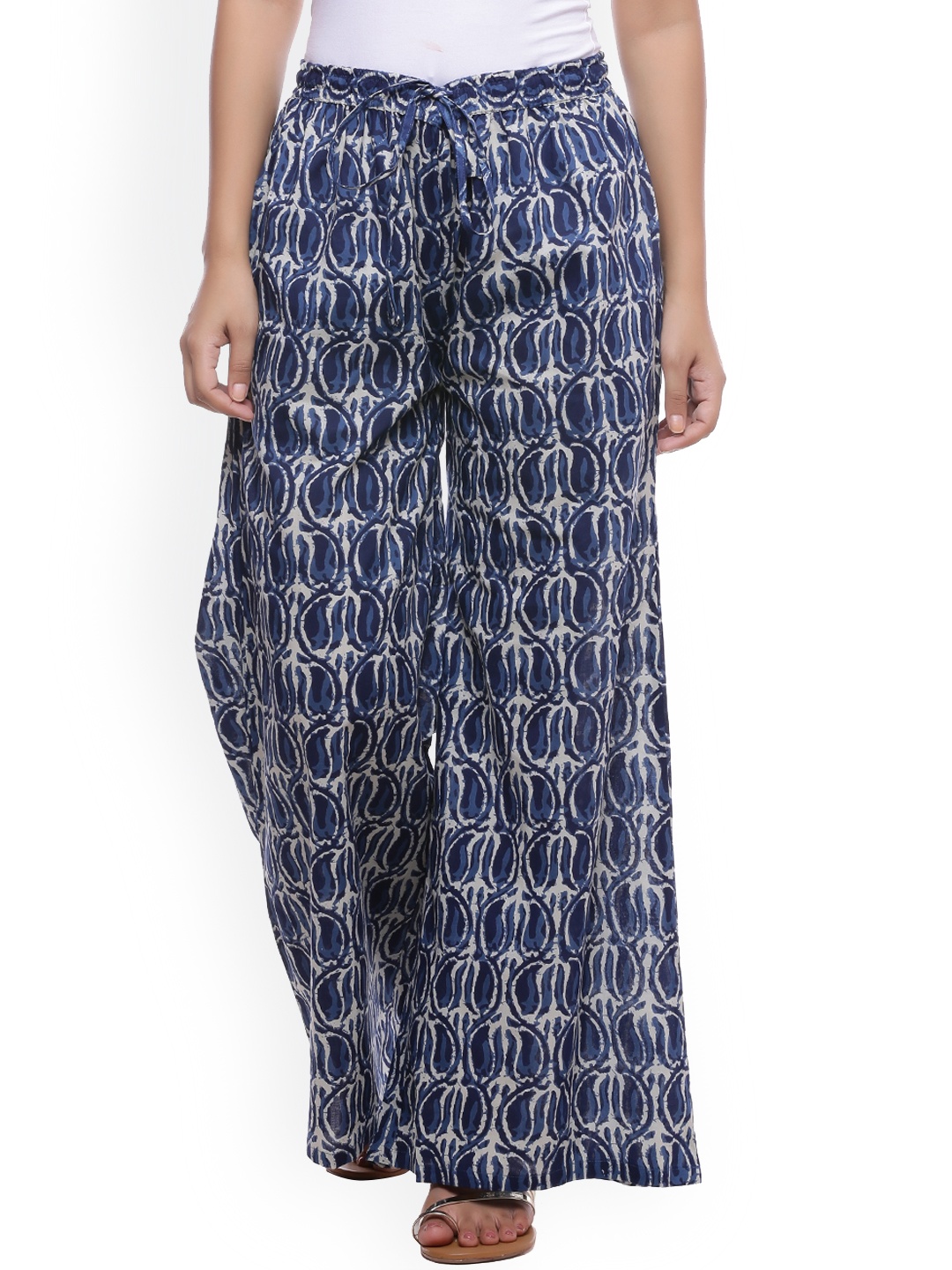 

SOUNDARYA Women Blue & White Printed Straight Palazzos