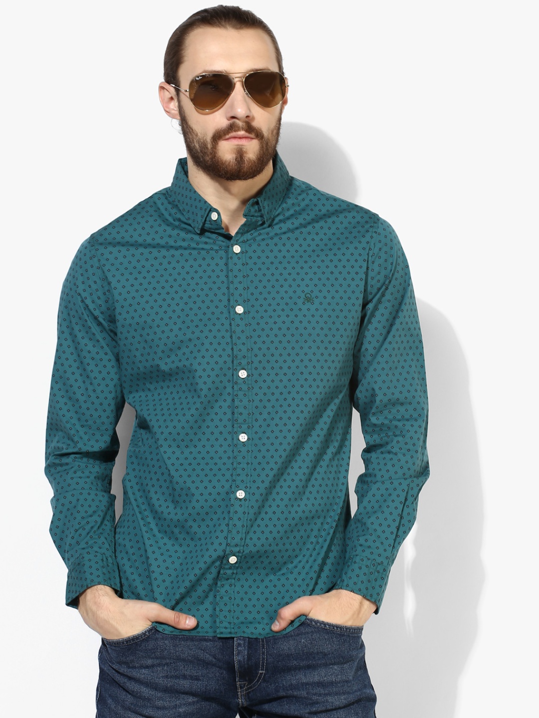 

Green Printed Slim Fit Casual Shirt