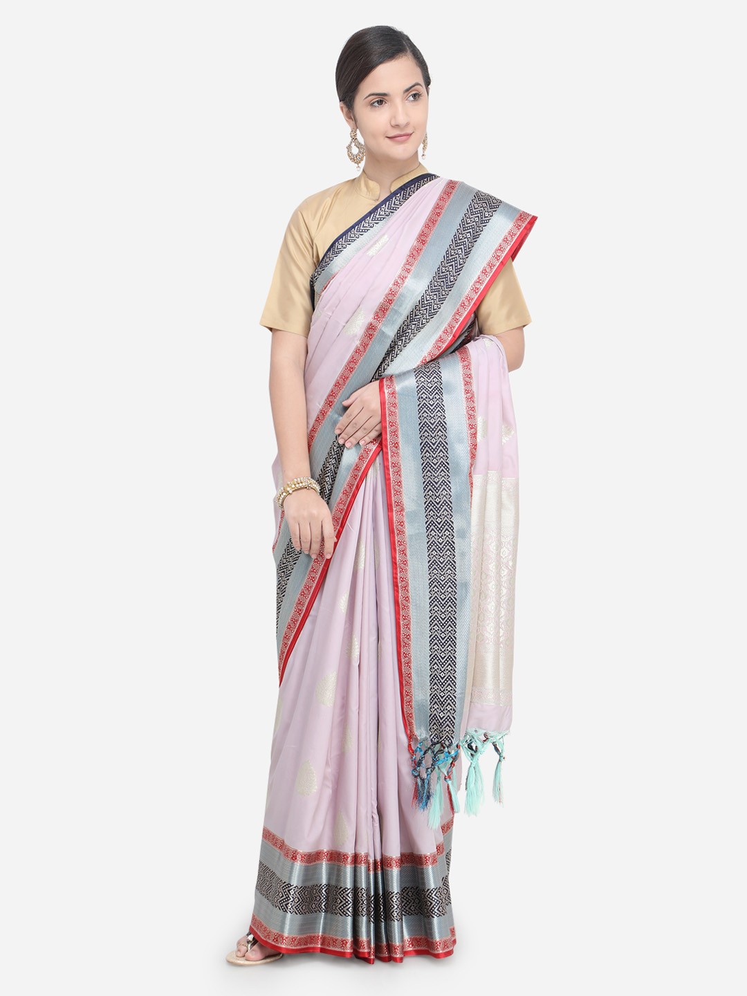 

Varkala Silk Sarees Pink Silk Blend Woven Design Banarasi Saree