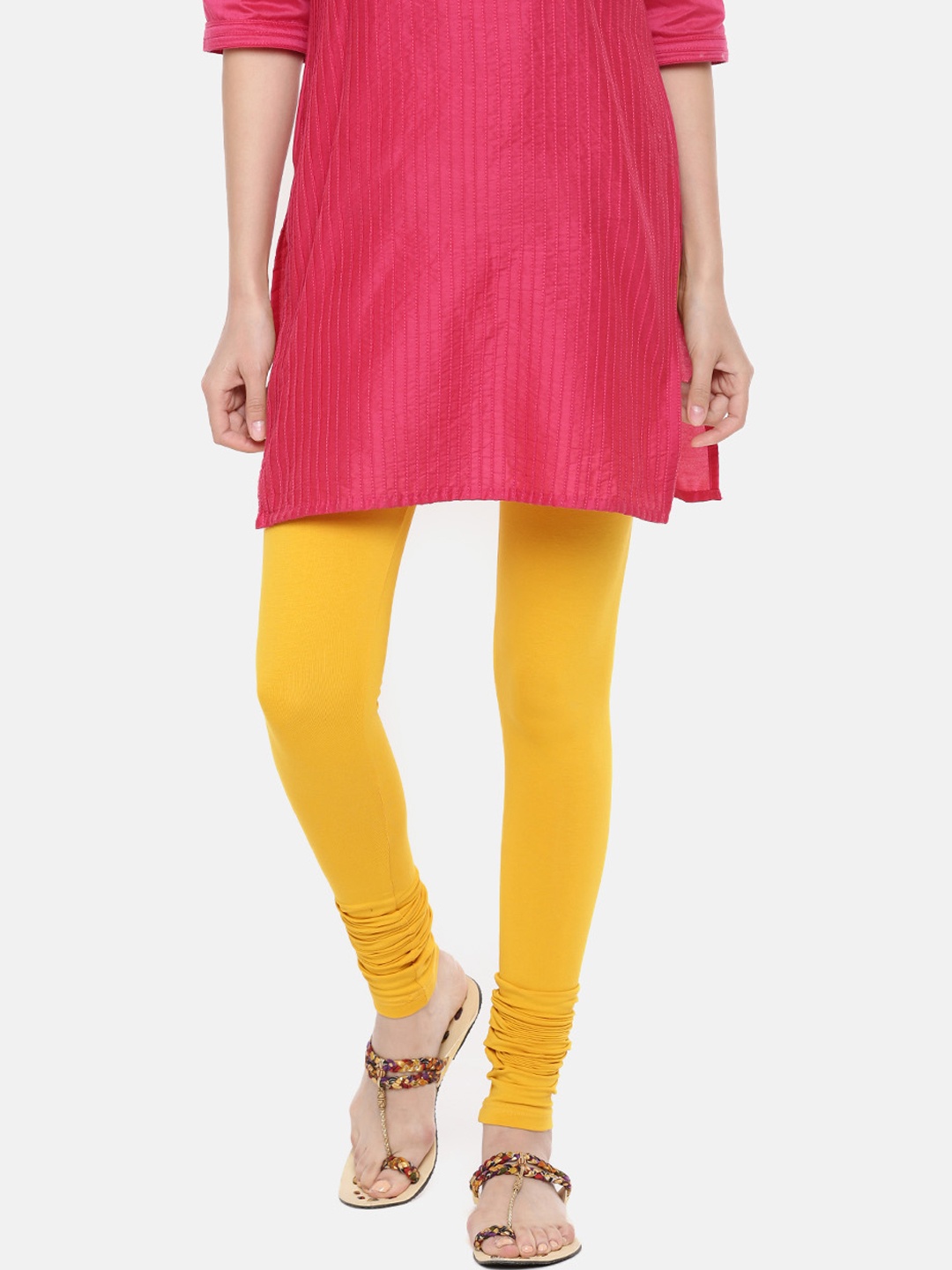 

De Moza Women Mustard Solid Churidar Leggings
