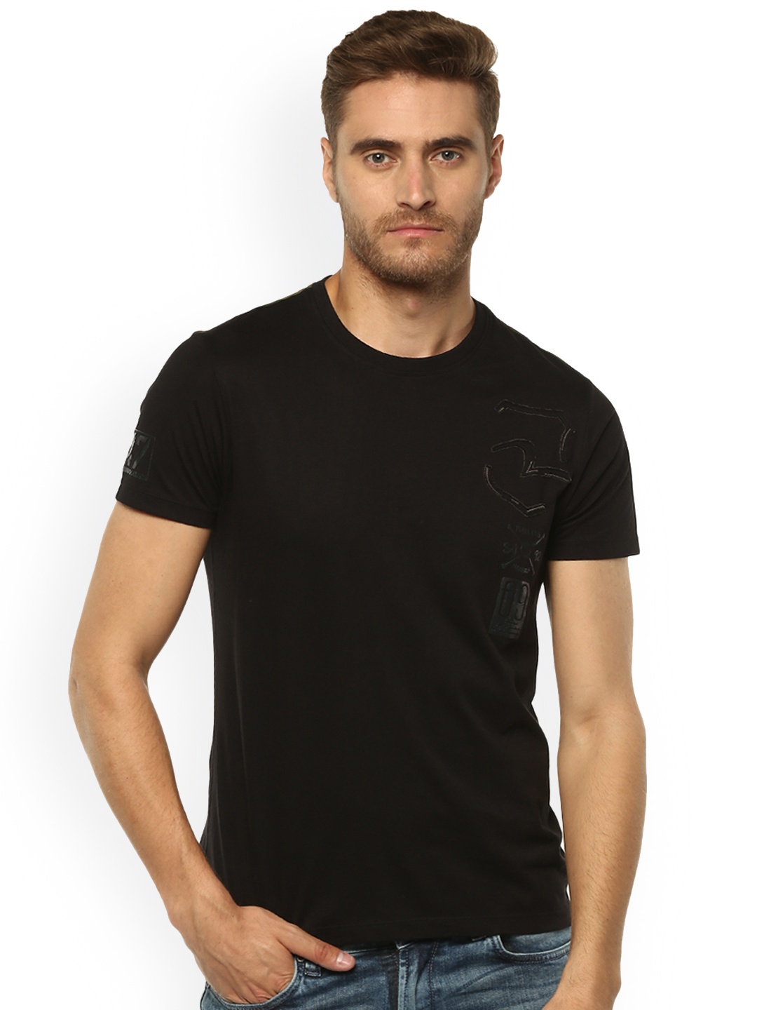 

SPYKAR Men Black Printed Round Neck T-shirt