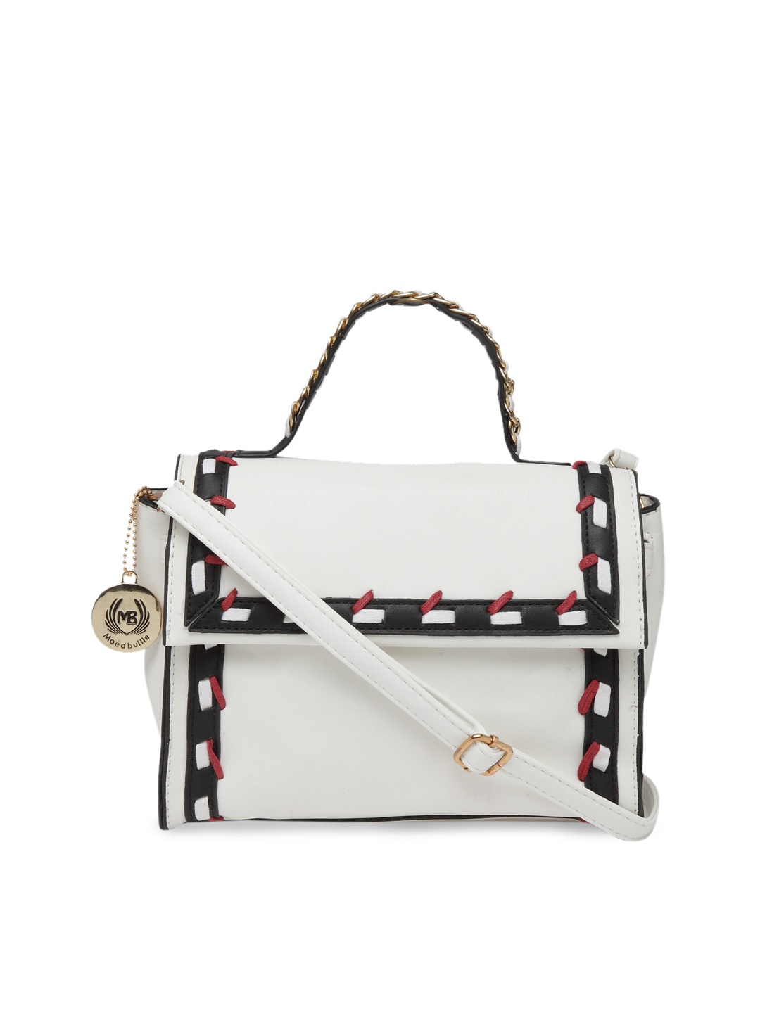

Moedbuille White & Black Self Design Satchel