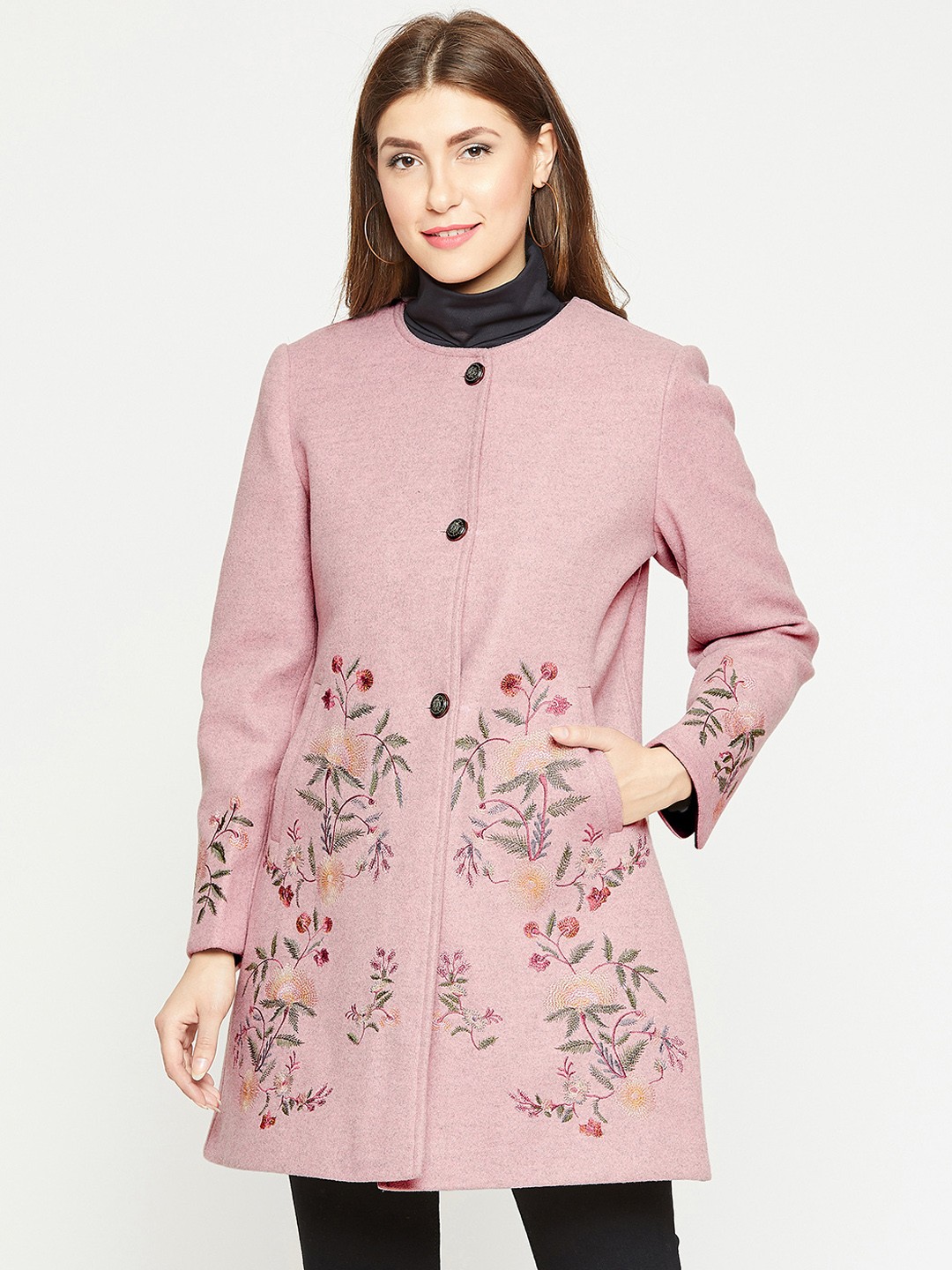

Marie Claire Women Pink Embroidered Overcoat