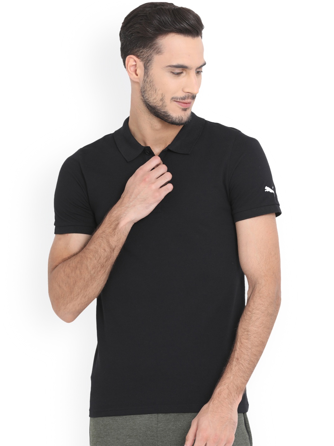 Puma Men Black Solid Polo Collar T-shirt