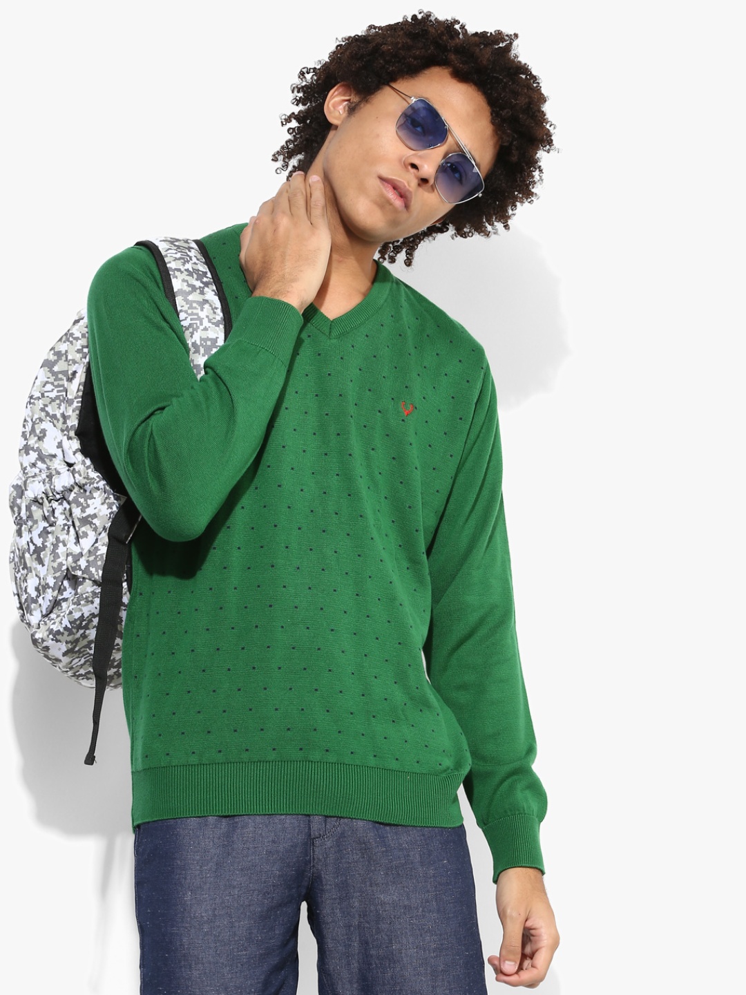

Allen Solly Men Green & Navy Blue Self Design Sweater