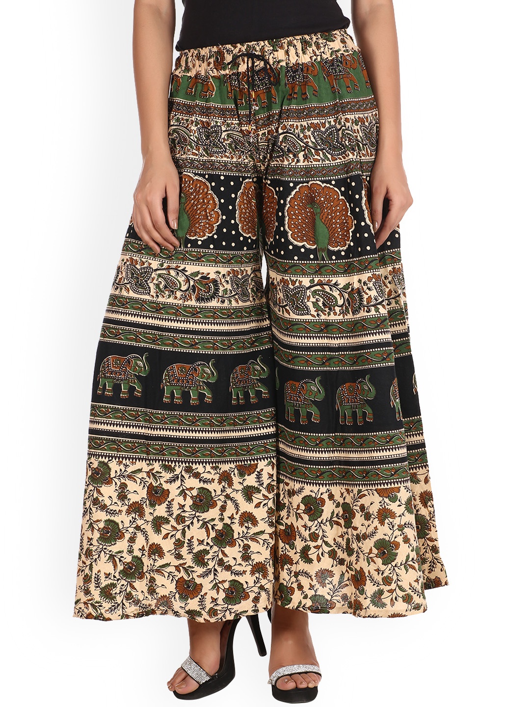

SOUNDARYA Women Beige & Brown Printed Wide Leg Palazzos