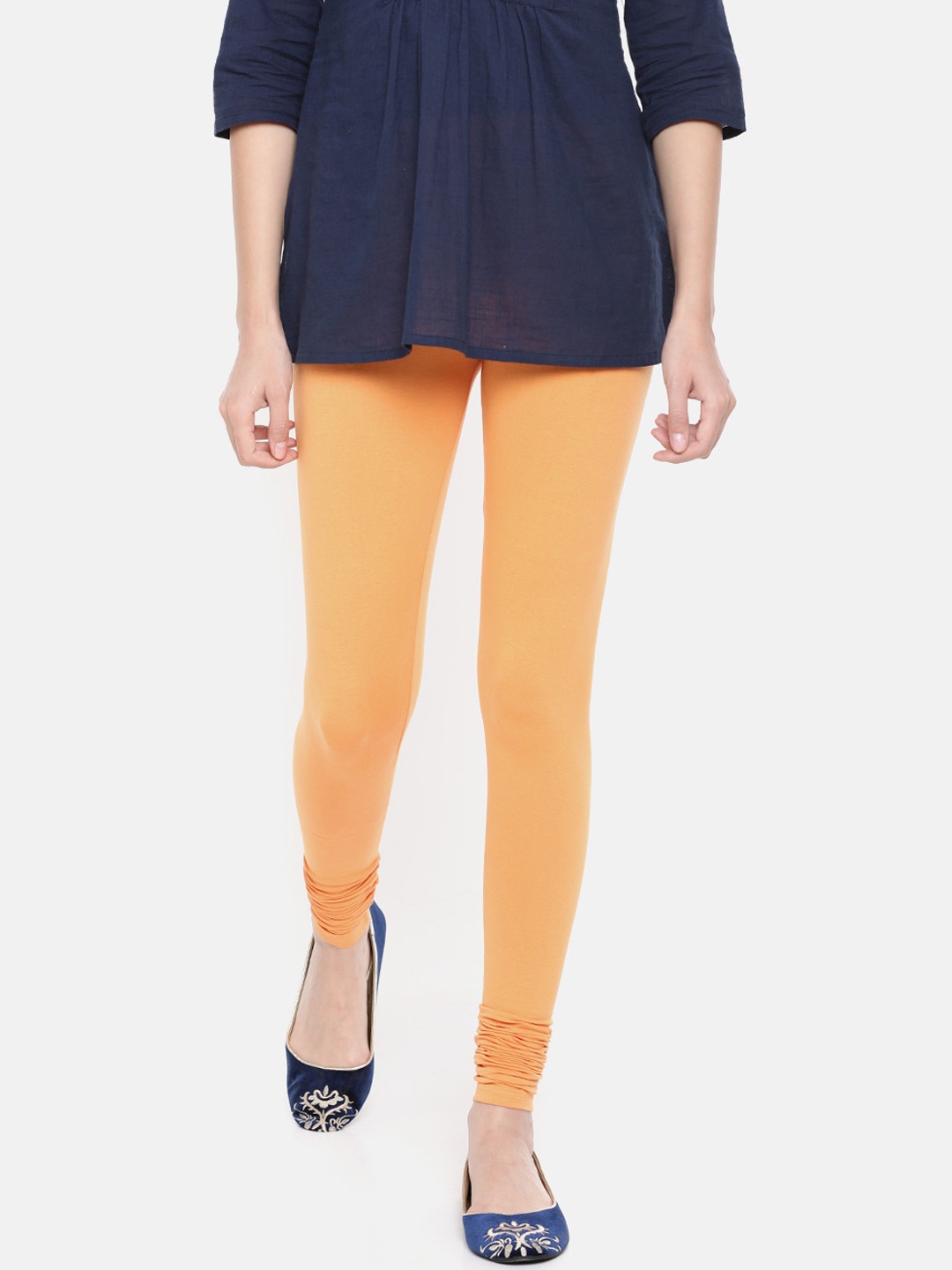 

De Moza Women Orange Solid Churidar Leggings
