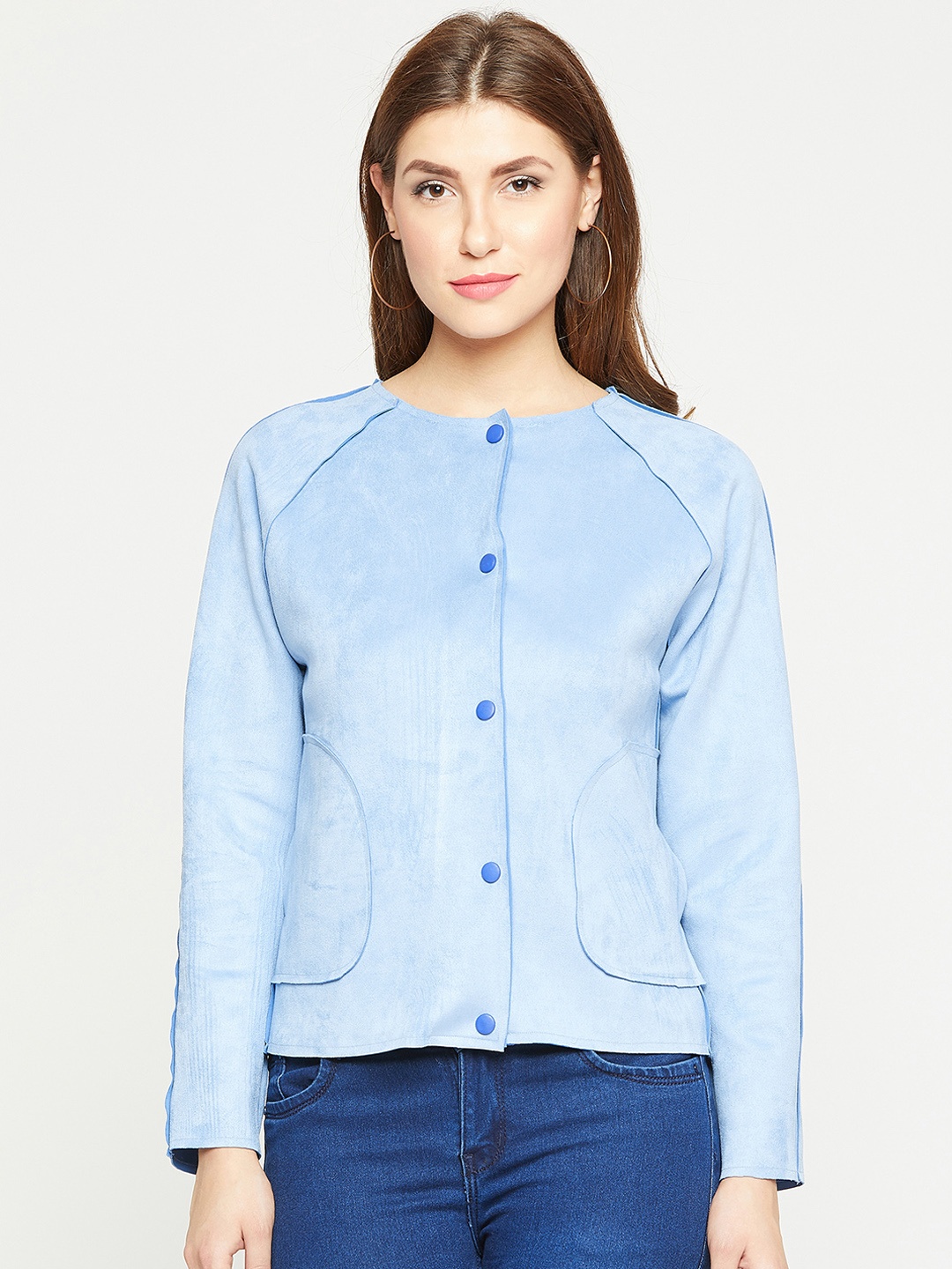 

Marie Claire Women Turquoise Blue Solid Suede Tailored Jacket