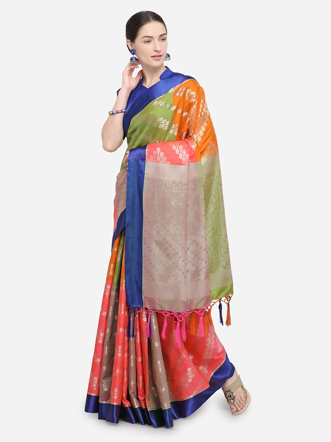 

Varkala Silk Sarees Pink & Orange Silk Blend Woven Design Banarasi Saree