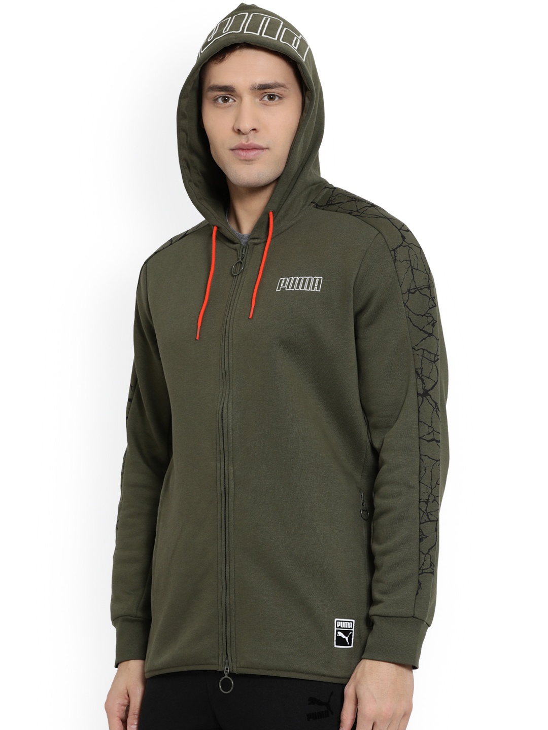 

Puma Men Olive Green Solid Hooded Track Sweatshirt