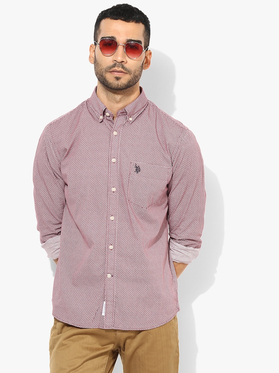

Maroon Printed Regular Fit Casual Shirt