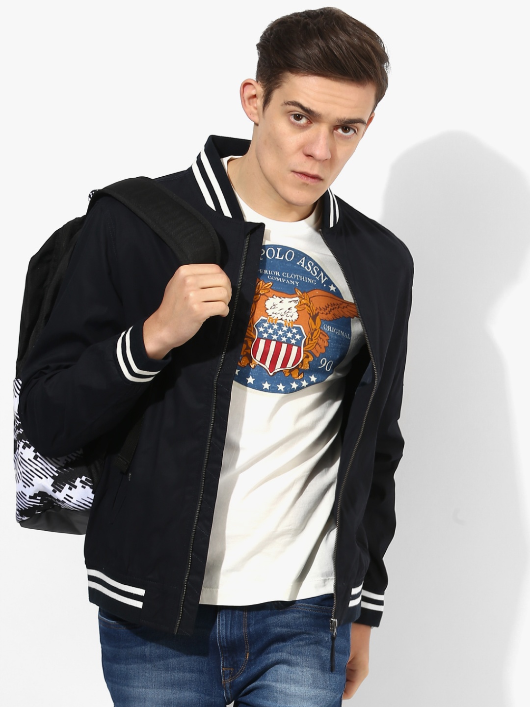 

Navy Blue Solid Casual Jacket