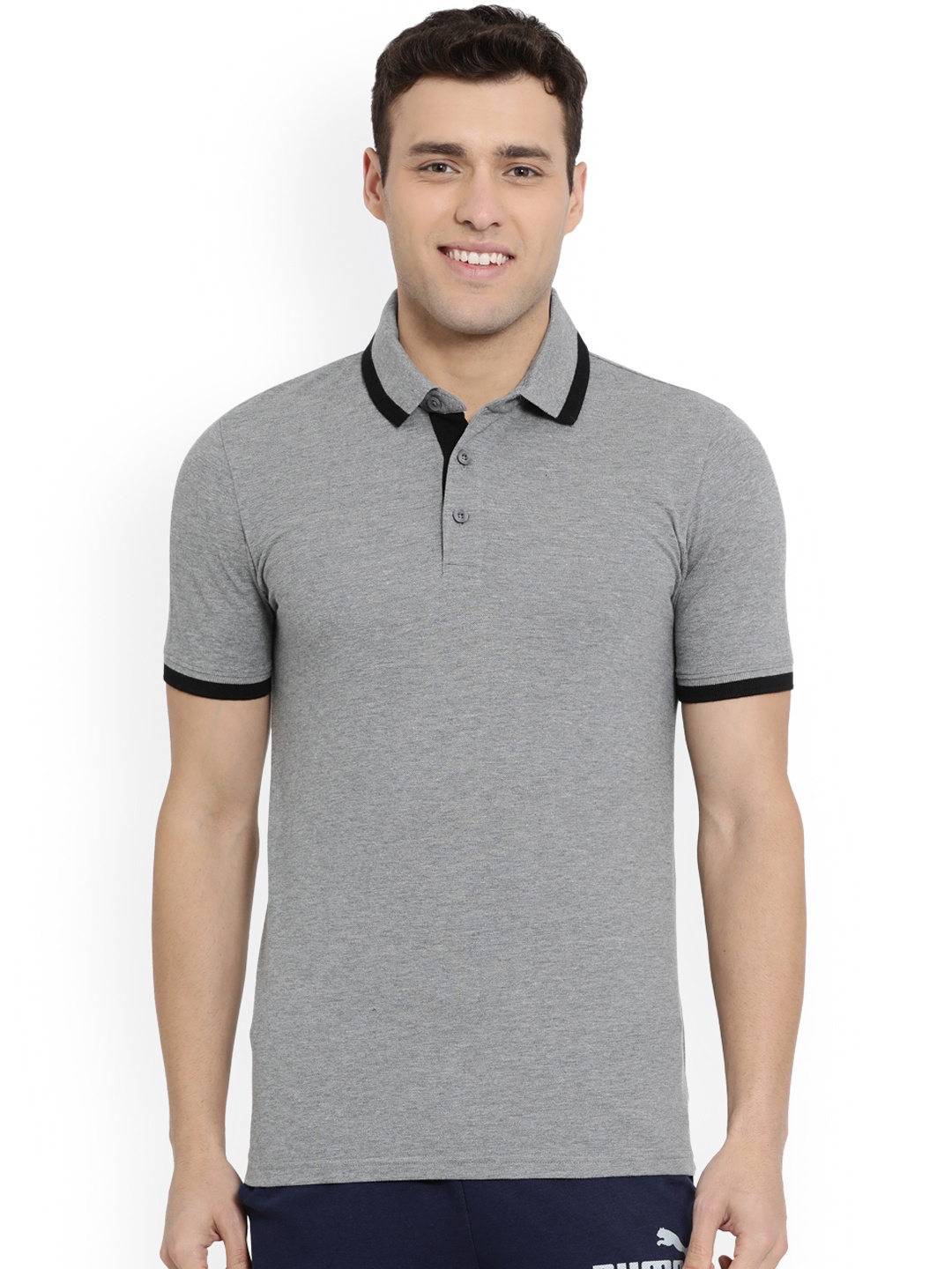

Puma Men Grey Solid Polo Collar T-shirt