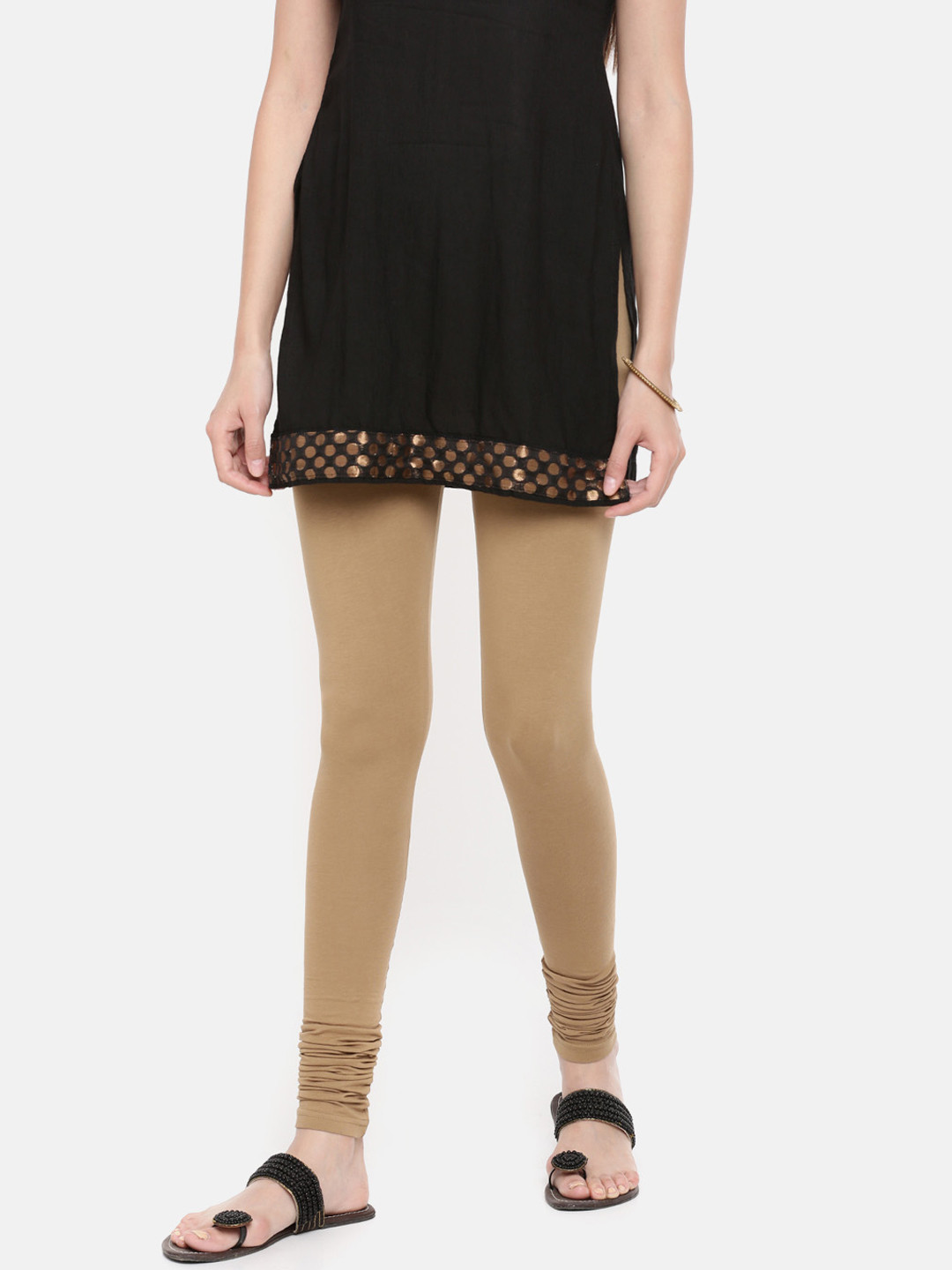 

De Moza Women Beige Solid Churidar Leggings