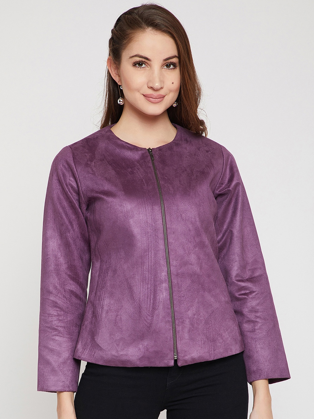 

Marie Claire Women Purple Solid Leather Tailored Jacket
