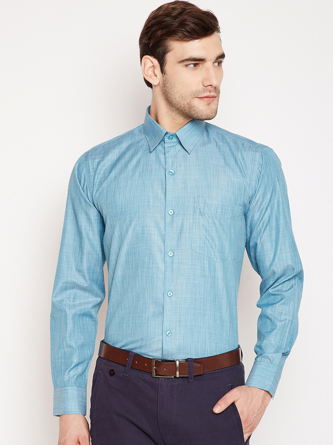 

English Navy Men Blue Slim Fit Solid Formal Shirt
