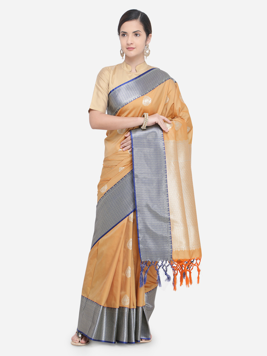 

Varkala Silk Sarees Peach-Coloured & Orange Silk Blend Woven Design Banarasi Saree