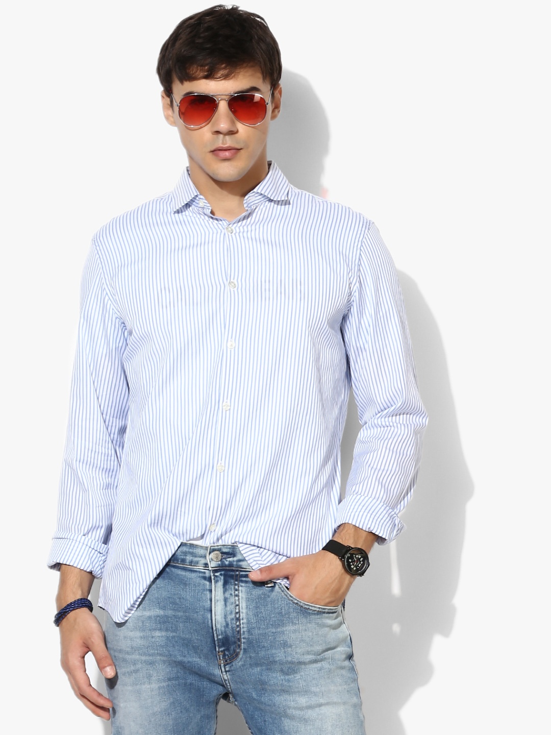 

Blue Striped Regular Fit Casual Shirt