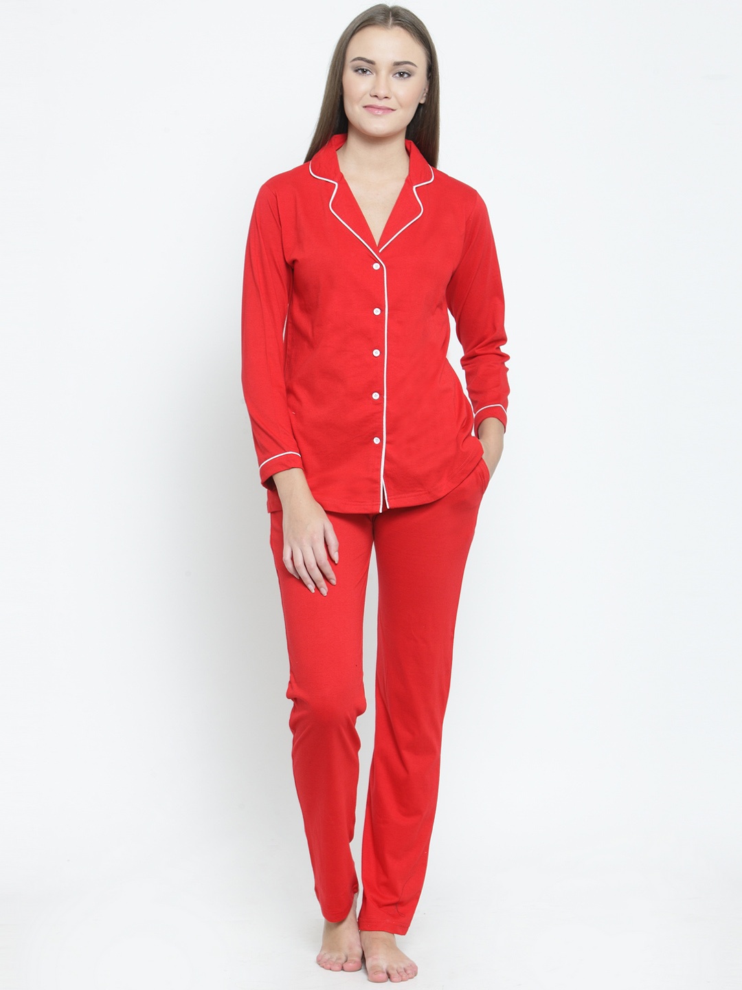 

Claura Women Red Solid Night suit