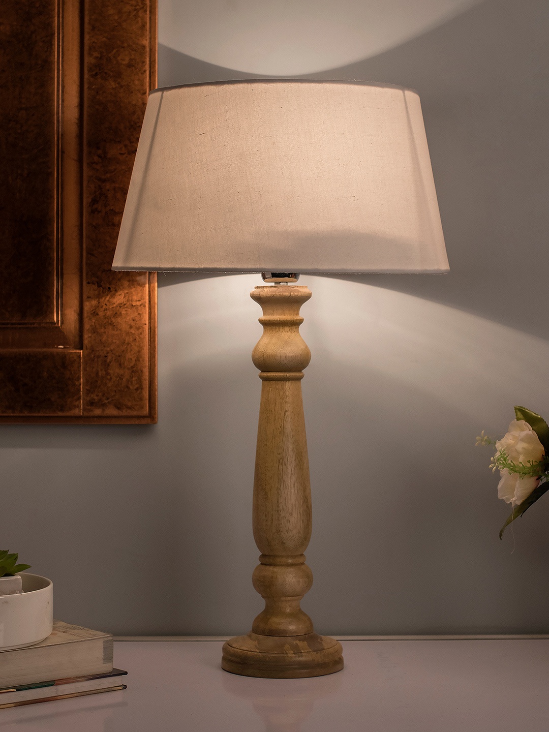 

Homesake Beige Solid Handcrafted Bedside Standard Table Lamp with Shade