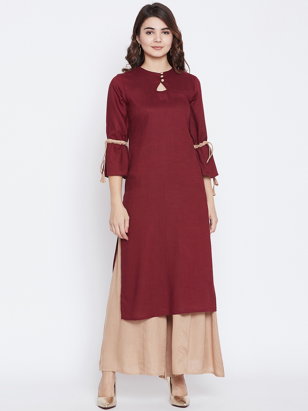

PANIT Women Maroon Solid Straight Kurta