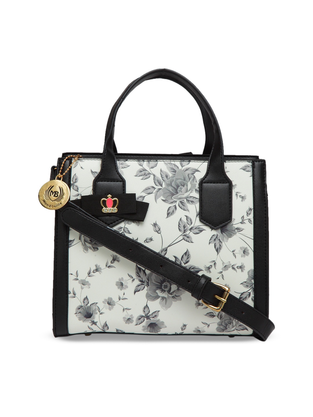 

Moedbuille White & Grey Printed Satchel