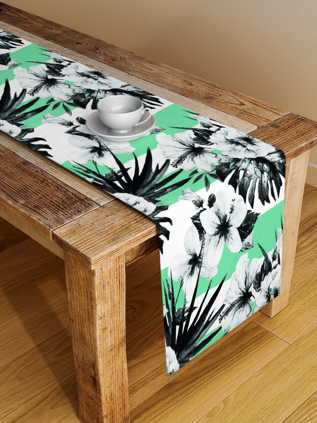 

Alina decor Off-White & Green Floral Table Runner