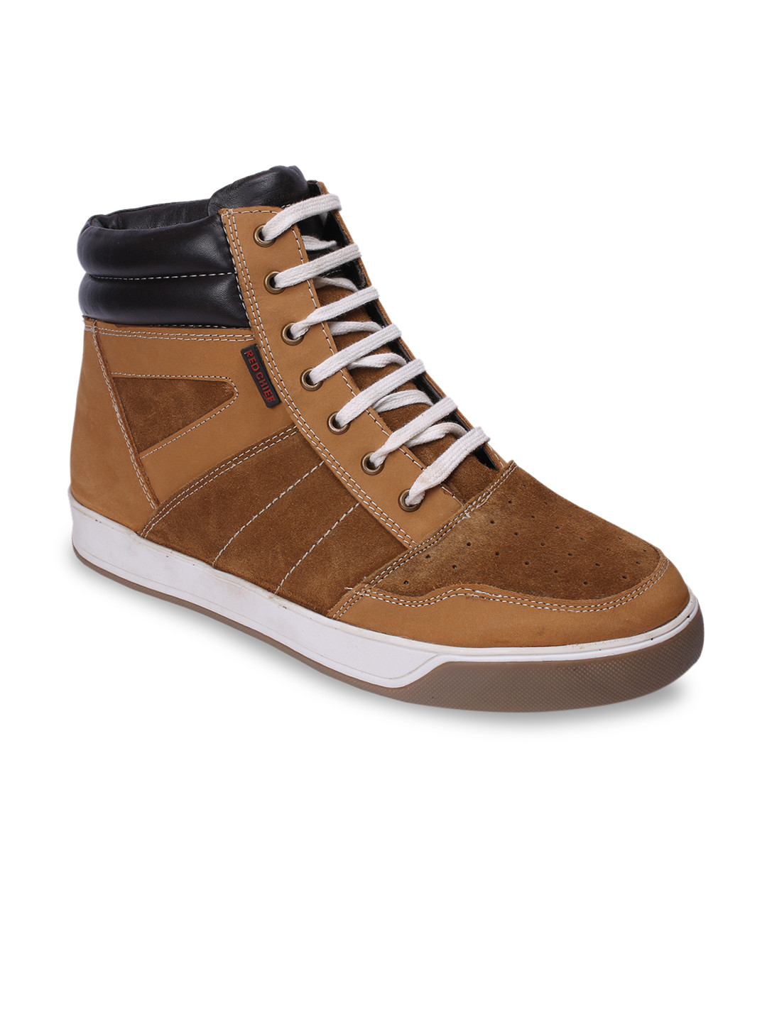 

Red Chief Men Rust Solid Leather Mid-Top Sneakers