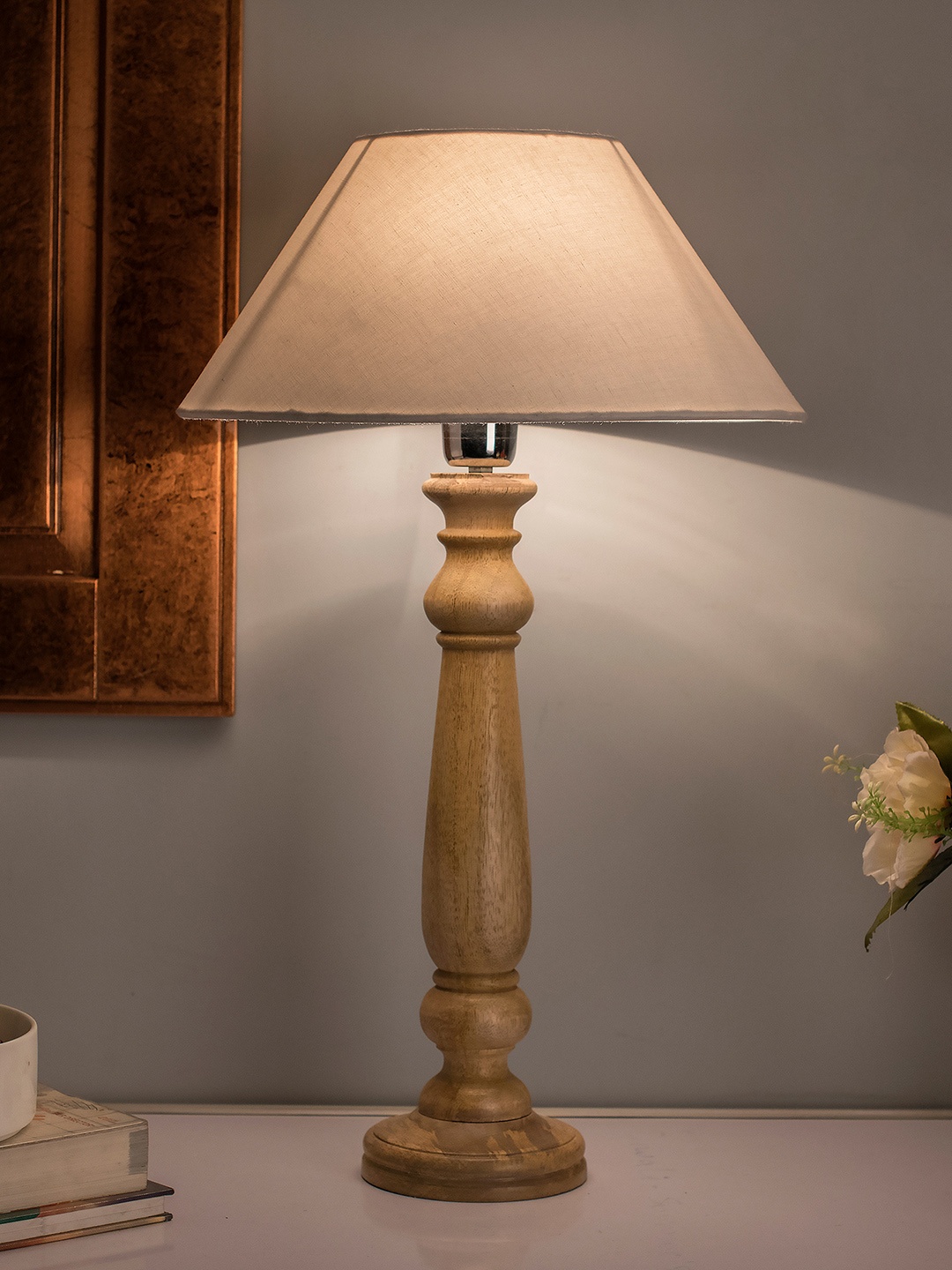 

Homesake Beige Solid Handcrafted Bedside Standard Table Lamp with Shade