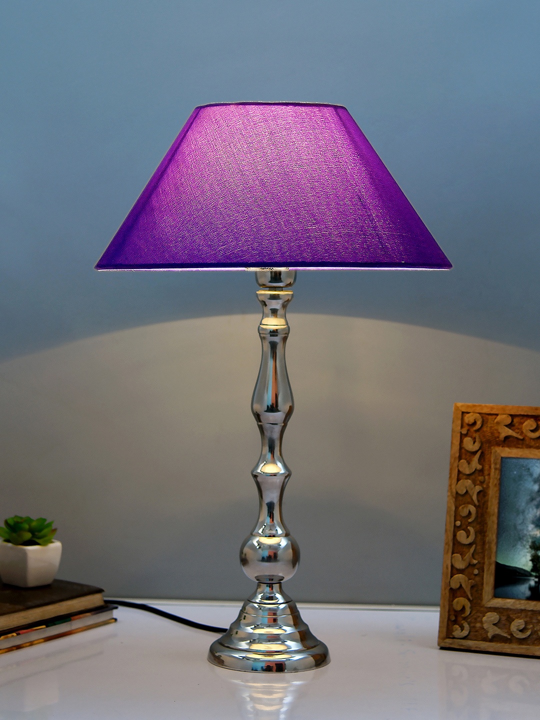 

Homesake Silver-Toned Solid Handcrafted Bedside Standard Table Lamp with Shade