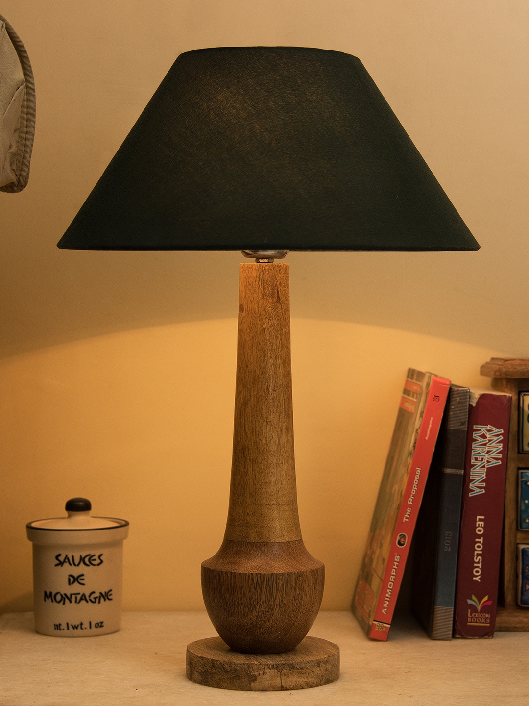 

Homesake Beige & Green Solid Handcrafted Bedside Standard Table Lamp
