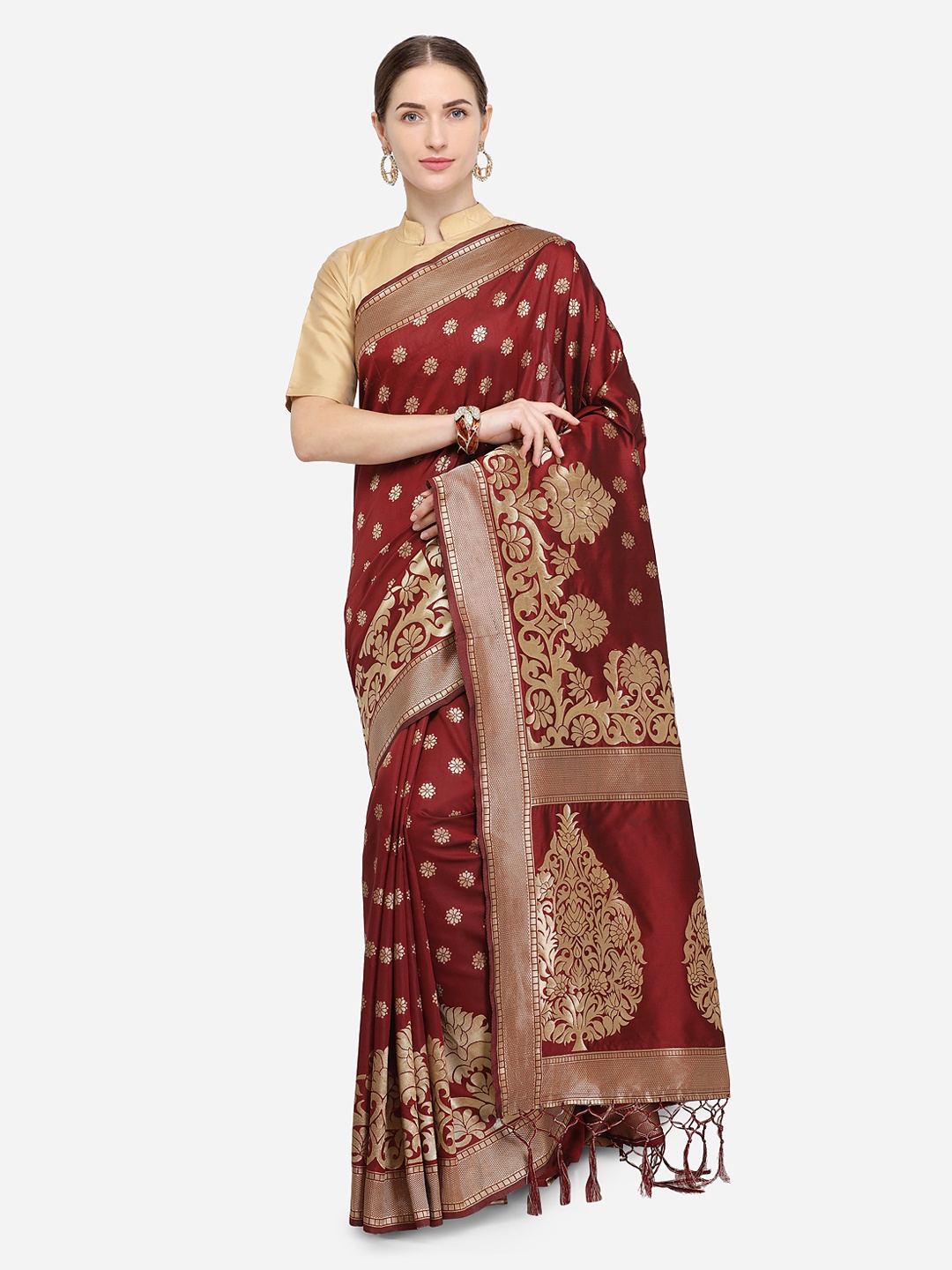 Pisara Maroon Silk Cotton Woven Design Banarasi Saree