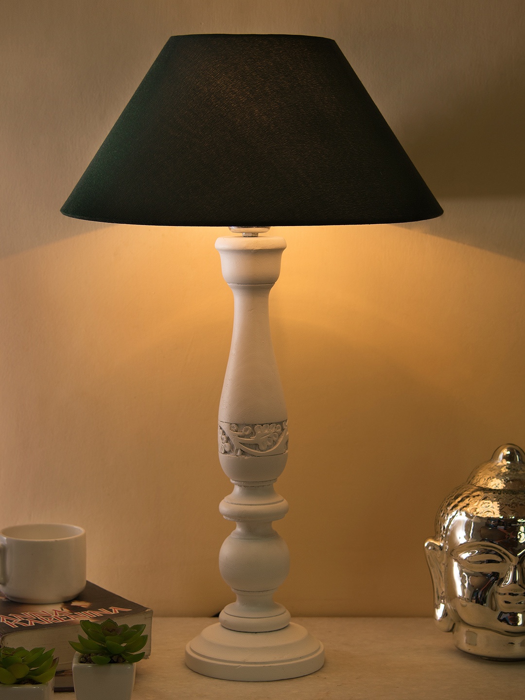 

Homesake White & Green Solid Handcrafted Bedside Standard Table Lamp with Shade
