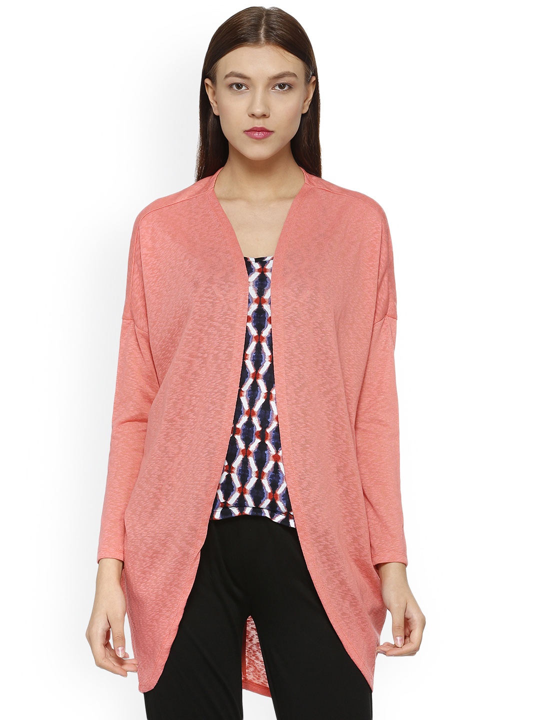 

People Women Pink Self Design Open Front Shrug