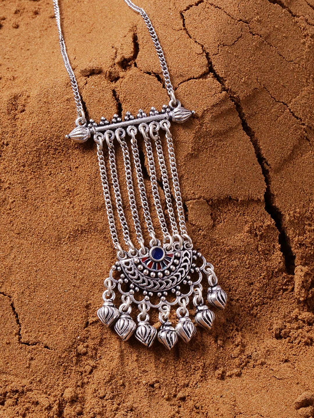 

Voylla Silver-Toned & Multicoloured Brass Silver-Plated Oxidised Necklace