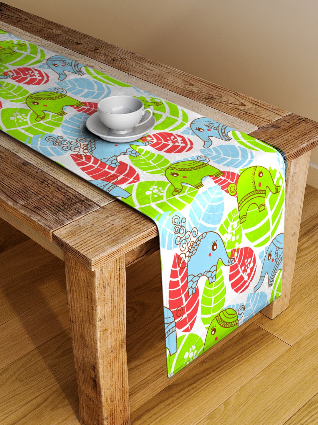

Alina decor Green & White Conversational Table Runner
