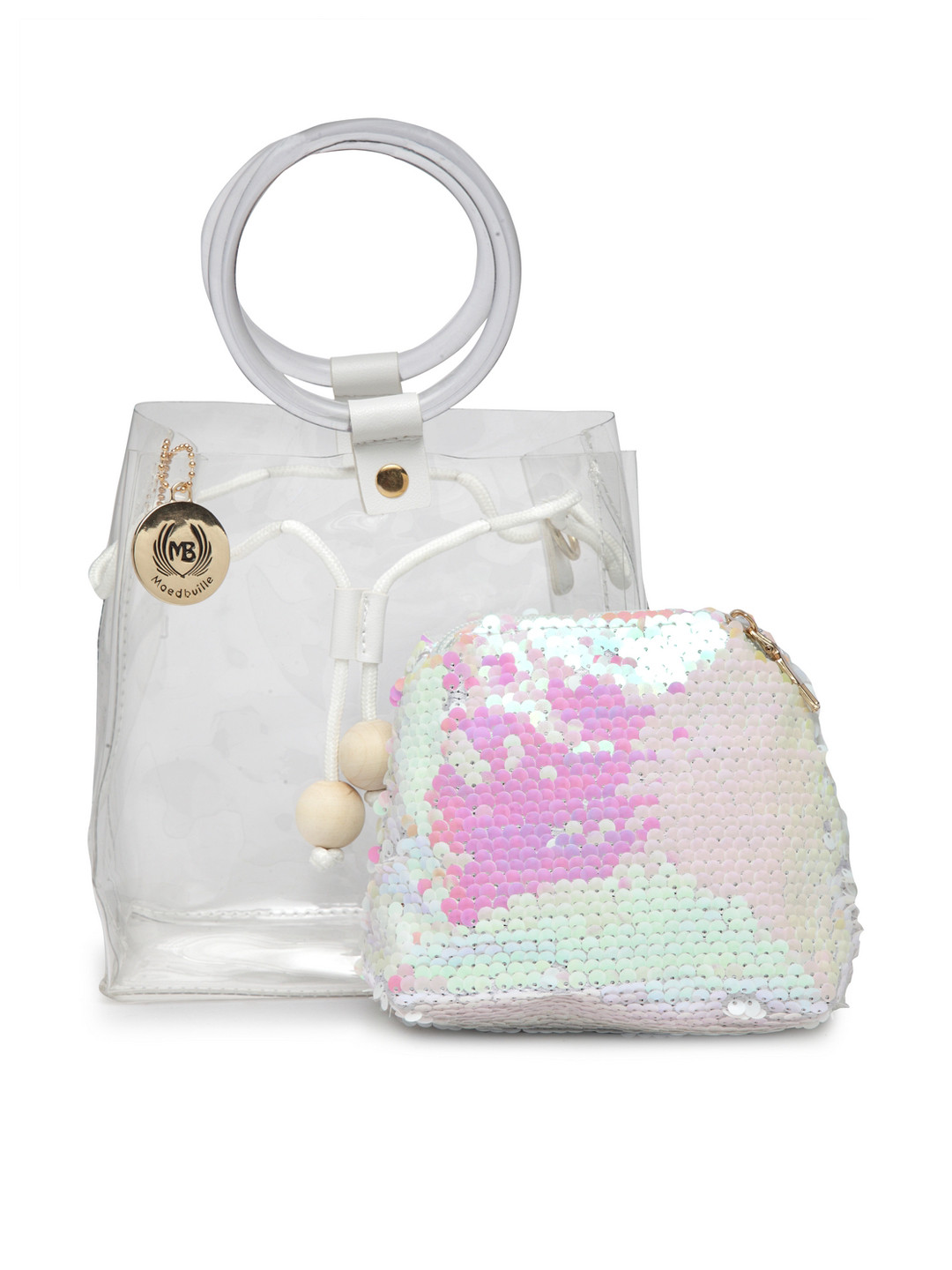 

Moedbuille White Embellished Handheld Bag