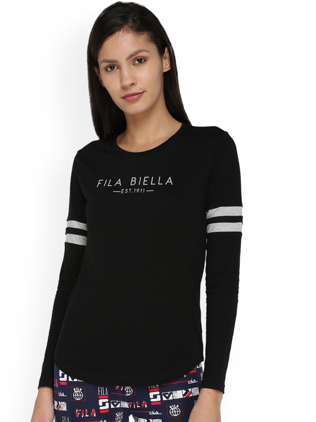 FILA Women Black JUDY Printed Round Neck T-shirt