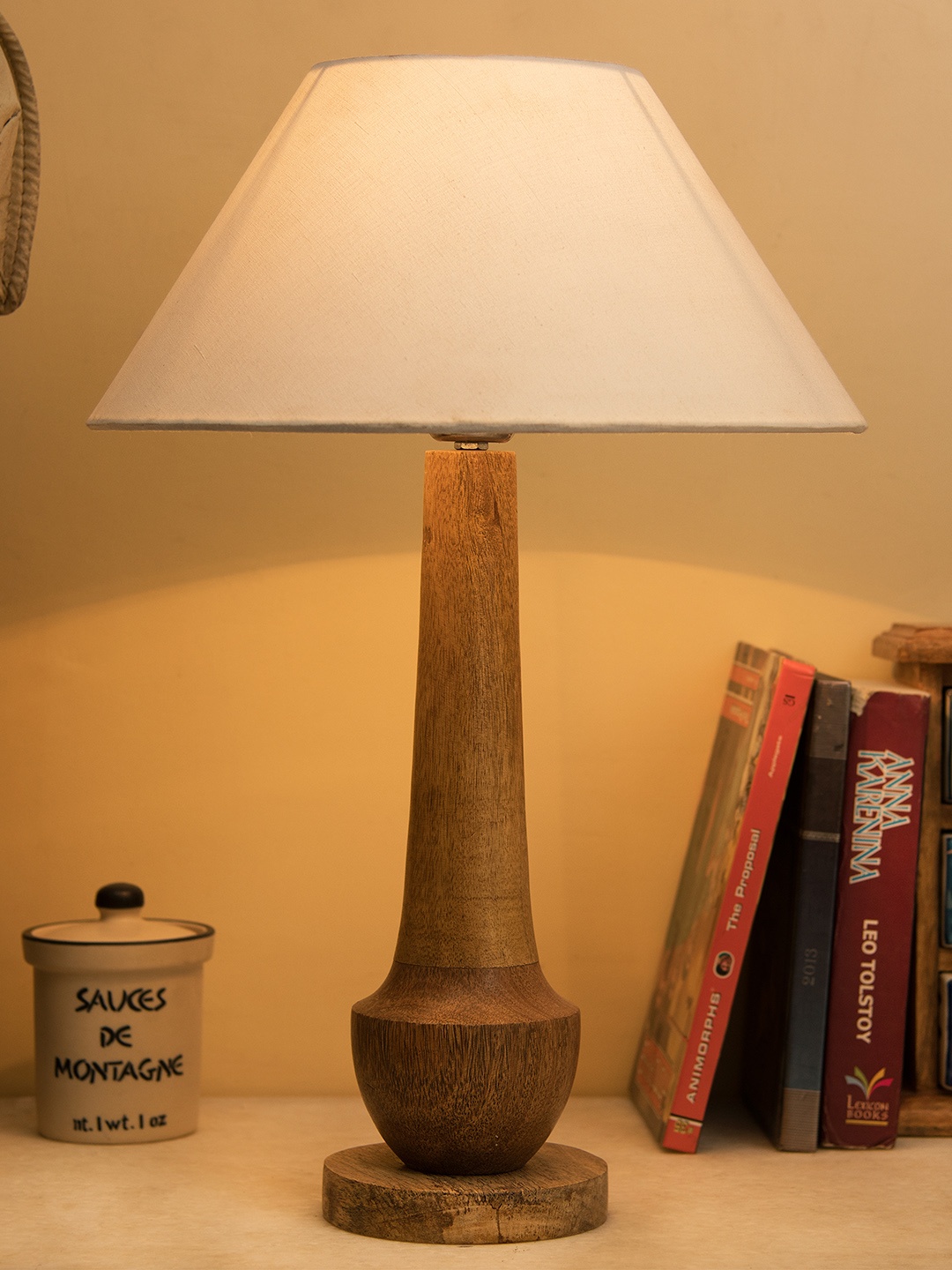 

Homesake Beige Solid Classic Cubist Handcrafted Table Lamp with Shade